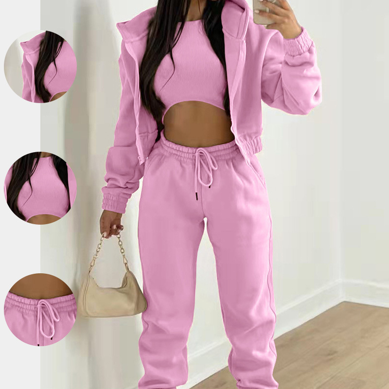 2026 New Spring Women's Clothing European And American Fashion Sports Suit Casual Versatile Fleece Hooded Sweatshirt_ecoleips.com