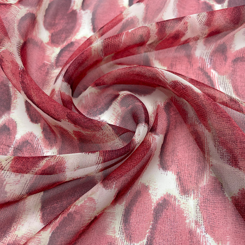 Dark red round circle tie-dyed semi-transparent soft draping silk scarf dress Hanfu fabric