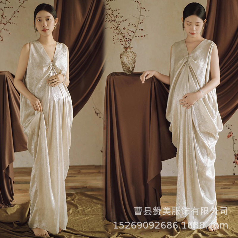 The new photo studio maternity photography clothing beautiful pure wind white high sense pregnant mommy belly dress