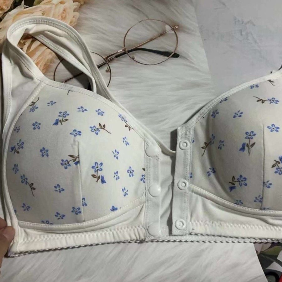 Transfronterizos madres sujetadores de ropa interior de hebilla delantera delgada algodón de mediana edad sin anillo de acero sujetadores de algodón reunidos sujetadores de tamaño grande