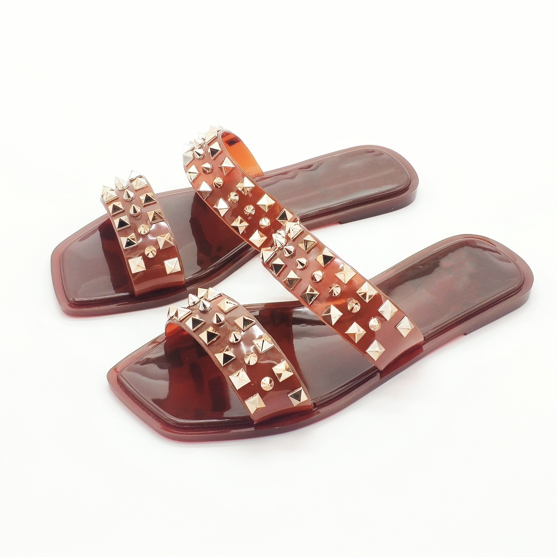 Crystal sandals, flat bottomed anti slip beach flip flops, fashionable jelly slippers for external wear_voghion.com