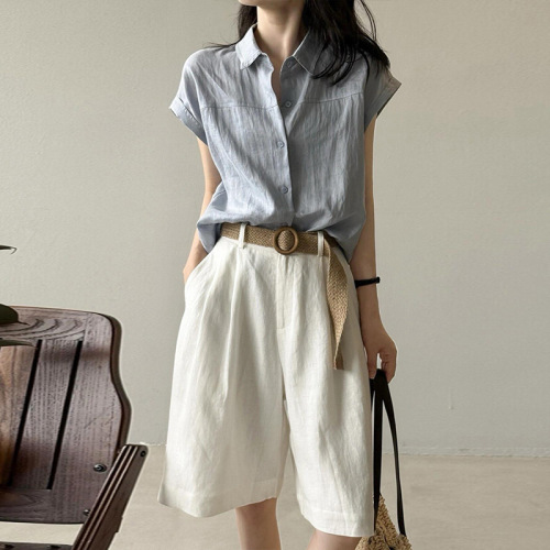 Korean-style Feifei sleeve linen shirt for women, summer design, niche sleeveless French-style top, high-end retro blouse