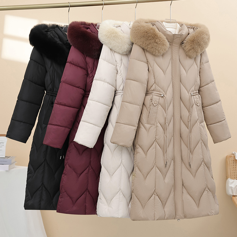Comercio exterior de algodón de invierno de mujer chaqueta media y larga nueva chaqueta de algodón de cuello delgado calentamiento de la ropa de algodón gruesa
