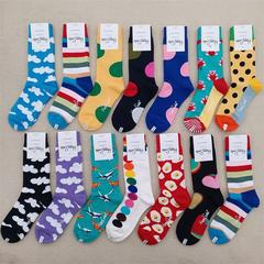 HappySocks socks with blue sky and white polka dots, new autumn/winter women's version, Instagram-inspired outerwear, viral style, mid-calf socks
