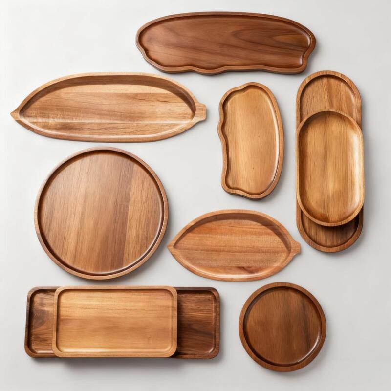 Japanese-Style Acacia Wood Tray Creative Retro-Style Dinner Plate Solid Wood Grain Plate Rectangular Dessert Tea Tray Dried Fruit Tray