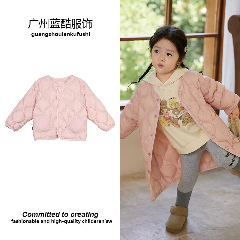 Niñas ligero Faux abajo chaqueta 2023 otoño nuevo bebé niñas abrigo corto de los niños estilo occidental color sólido superior