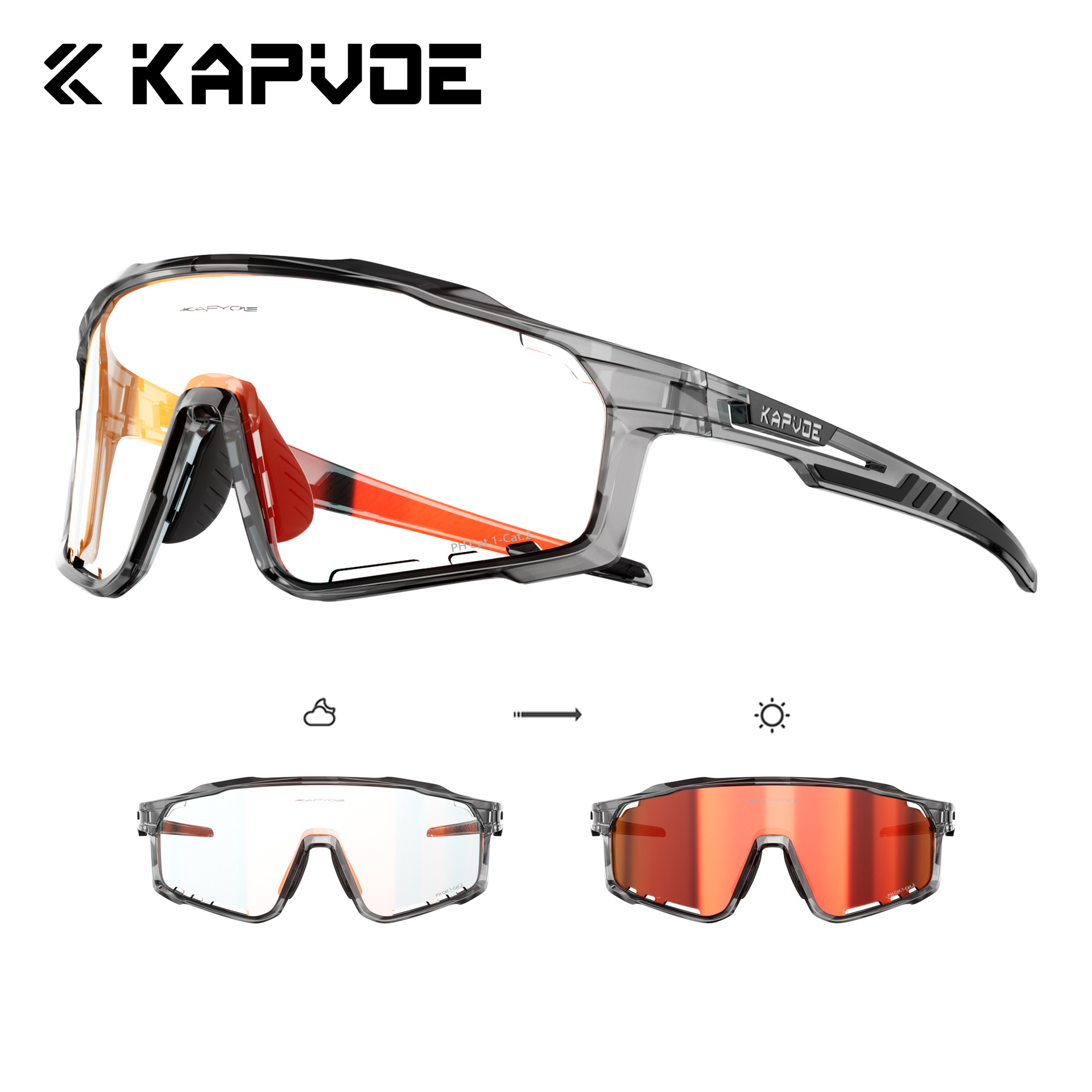 Kapvoe Photochromic Cycling Glasses for Bicycles, Outdoors, Men's and Women's Mountain Bikes, Windproof and Sandproof Glasses