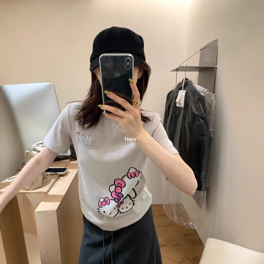 清仓不退换女装批发夏季猫咪印花流量款正肩凯蒂猫短袖T恤女20869