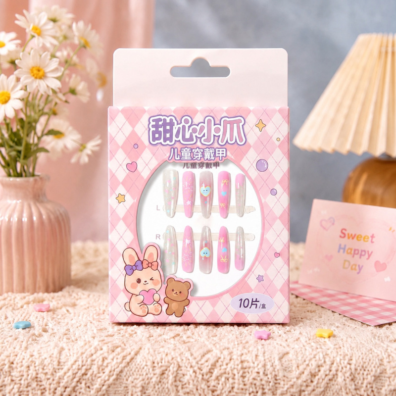 Cartoon eco-friendly nail stickers for children aged 4-8, little girls' wearable nail patches, wholesale children's nail art Cartoon eco-friendly nail stickers for children aged 4-8, little girls' wearable nail patches, wholesale children's nail art