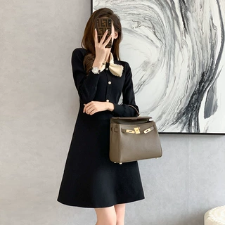 跨境女装2025秋冬季新款韩版高腰毛衣A字裙修身打底针织连衣裙女