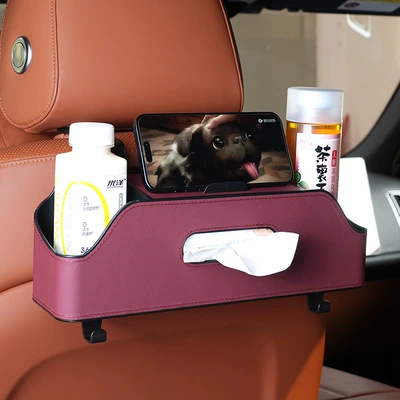 Car storage bag/box car interior tissue box - wine-red