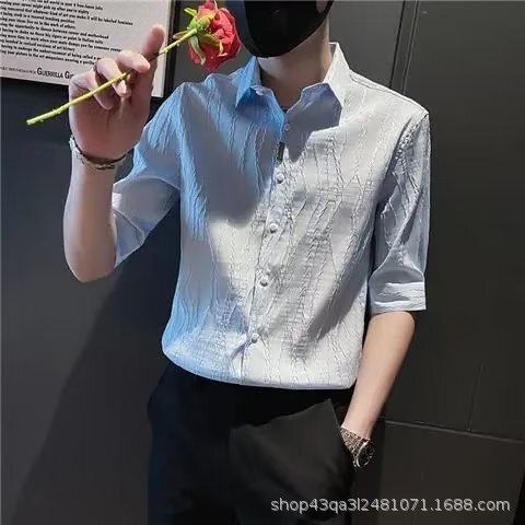 Spring and Autumn Harajuku Tide Temperament Fashion Youth Popular Seven-point Sleeve New Slim-fit Artistic Shirt Solid Color Wholesale Spring and Autumn Harajuku Tide Temperament Fashion Youth Popular Seven-point Sleeve New Slim-fit Artistic Shirt Solid Color Wholesale