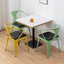 商用网红创意餐椅餐厅甜品店圆桌咖啡厅铁艺原木长方形餐桌椅组合