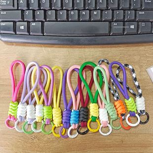 Color-Blocked Knotted Mobile Phone Lanyard Creative Short Braided Lanyard Mobile Phone Case Key Ring Detachable Anti-Lost Sling 12cm
