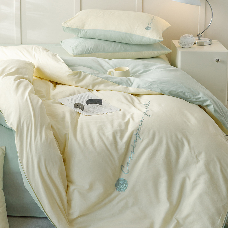 ins algodón puro cuatro piezas simple bordado sábanas de algodón cubierta de colcha de tres piezas para una sola persona 2025 nueva ropa de cama