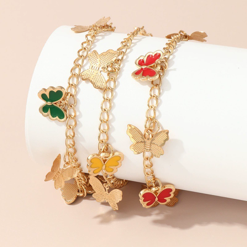 Трансграничный европейский и американский простой, милый и сладкий темпераментный браслет, красочный браслет с подвеской в ​​виде бабочки, набор из трех предметов, оптовая продажа