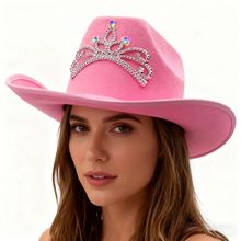 彩色皇冠钻条带灯闪闪发光牛仔帽粉色彩钻迪克圣诞帽西部派对帽子