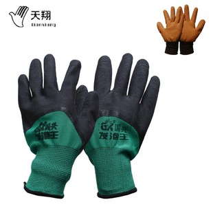 Labor Protection Gloves Guoxing Green Gauze Black Foam Semi-hanging Dipped Protective Gloves Wear-resistant Breathable Labor Protection Gloves
