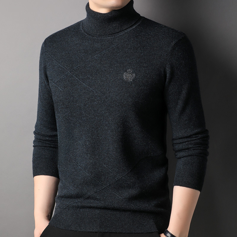 100 순수 모직 스웨터 남자 높은 칼라 가을과 겨울 푸위안 모직 스웨터 조커 스웨터 니트 베이스 셔츠
