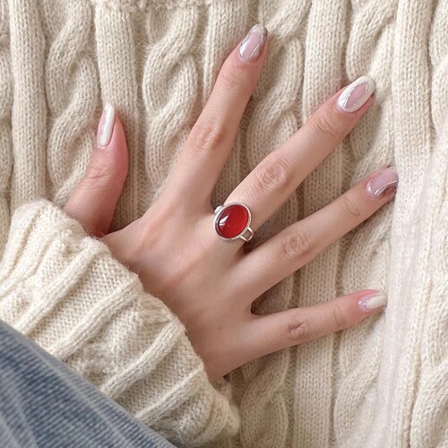 Fan Zhiqiao French style 925 sterling silver red agate ring minimalist fashion female design ins internet celebrity ring