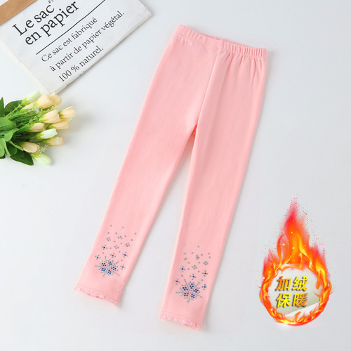 Elsa Princess Thermal Lined Leggings with Embroidered Diamond Trim, Children's Medium Size, Autumn/Winter Style Outerwear Pants