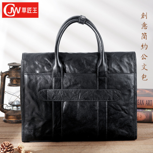 Handbag men's bag new style genuine leather work business briefcase men's bag cowhide computer bag file large capacity