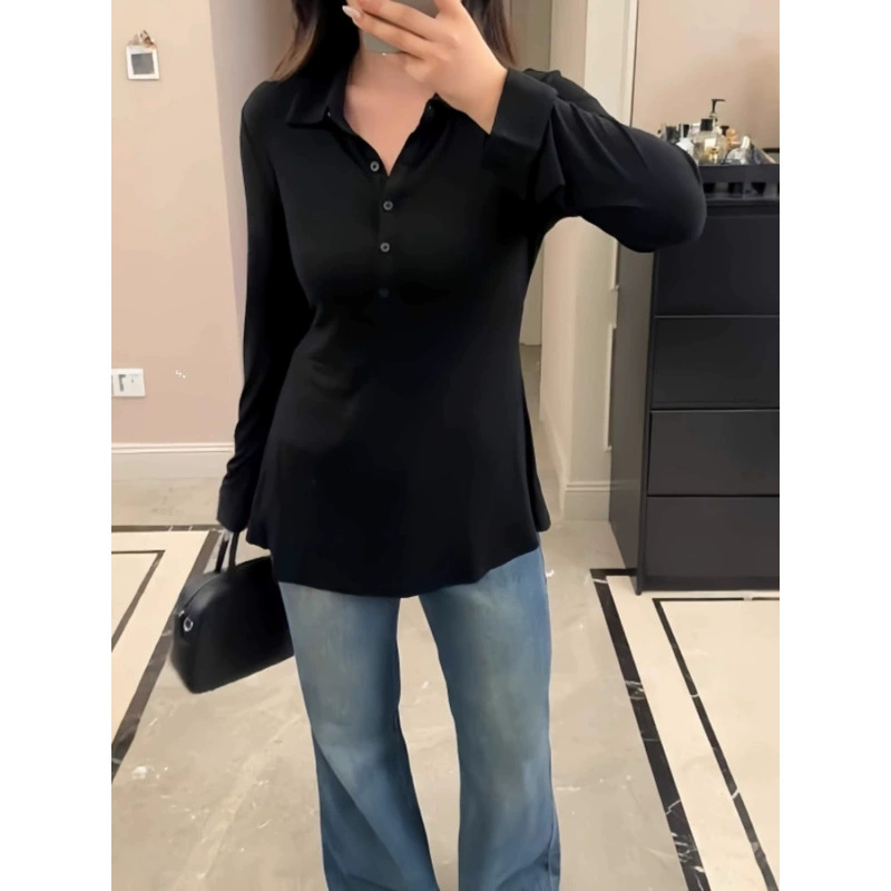 Большой размер 200-300 фунтов Осень слегка толстый мм тонкий топ с длинными рукавами