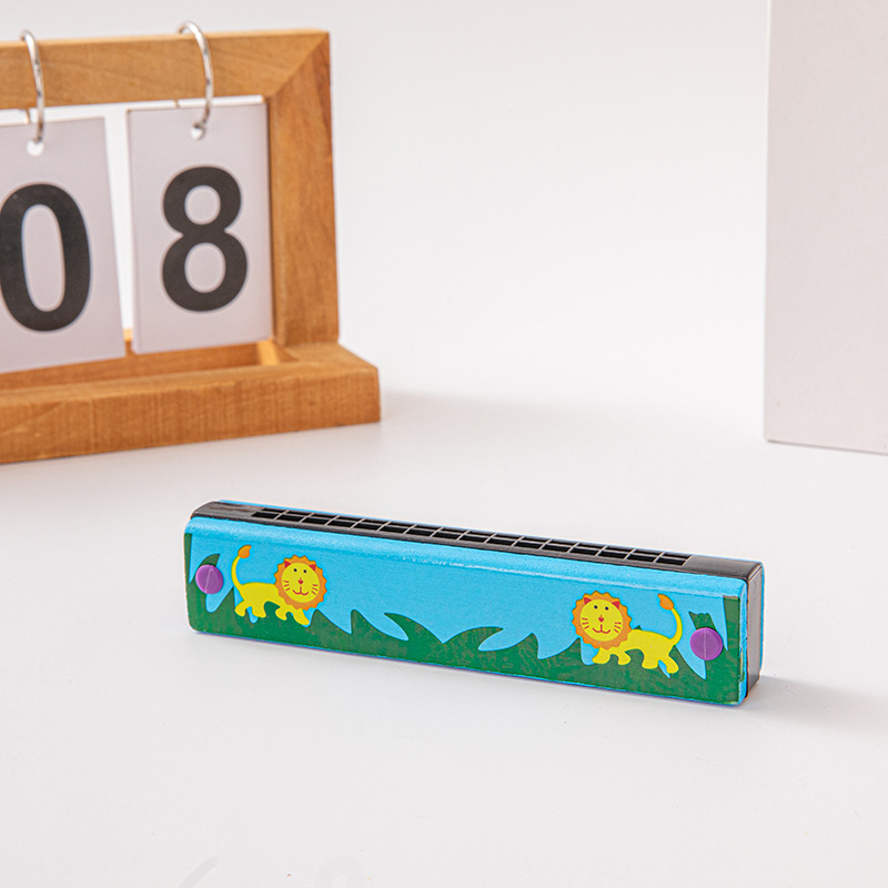 Armonica de madera de dibujos animados regalo de música para niños armónica de 16 hoyos estudiantes de primaria interés principiante tocando instrumento musical