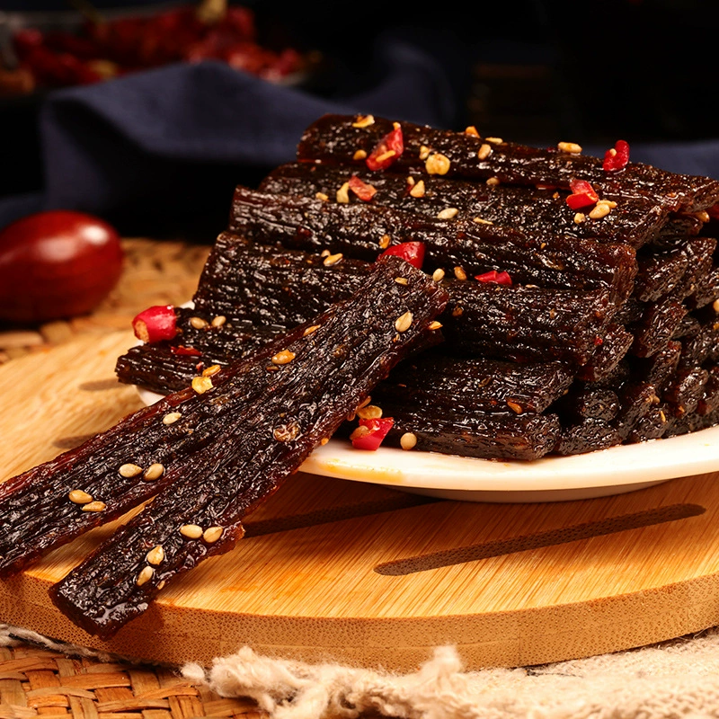 Жареные сушёные бобовые полоски (Si Xiang Shan), чесночный вкус, 10 маленьких пакетиков, острая закуска