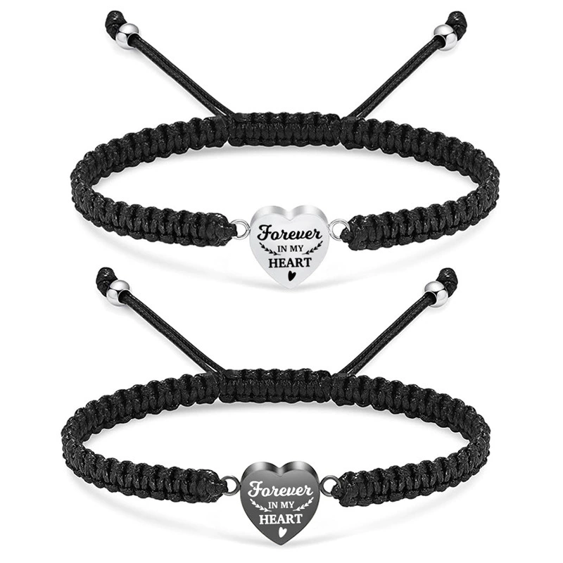 Сердце в форме пепел шкатулка браслет черный плетеный Канат регулируемый браслет из нержавеющей стали надписи памятные ПЭТ пепел браслет