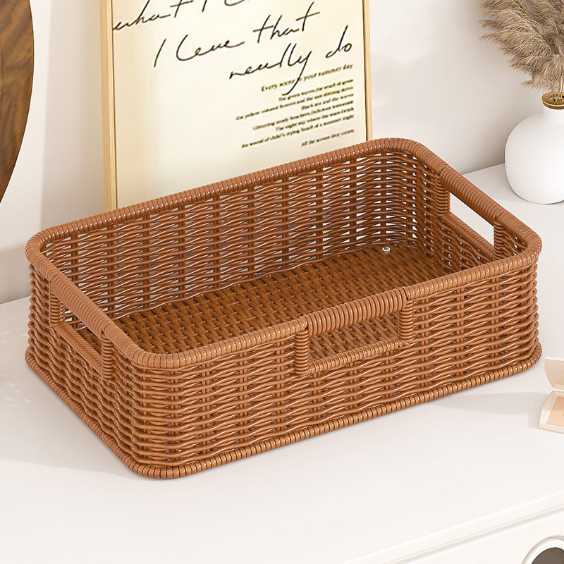 Desktop Cosmetics Storage Rack, High-End Bathroom Storage Rack, Imitation Rattan Storage Rack for Skin Care Products, Rotating Organizer