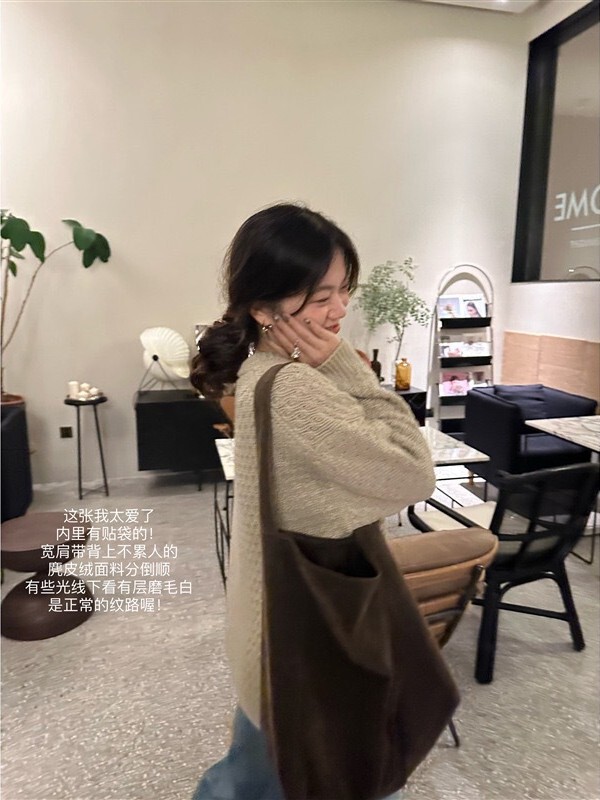 2025秋冬新款韩版极简风ins大容量通勤托特包美拉德麂皮绒单肩包|undefined