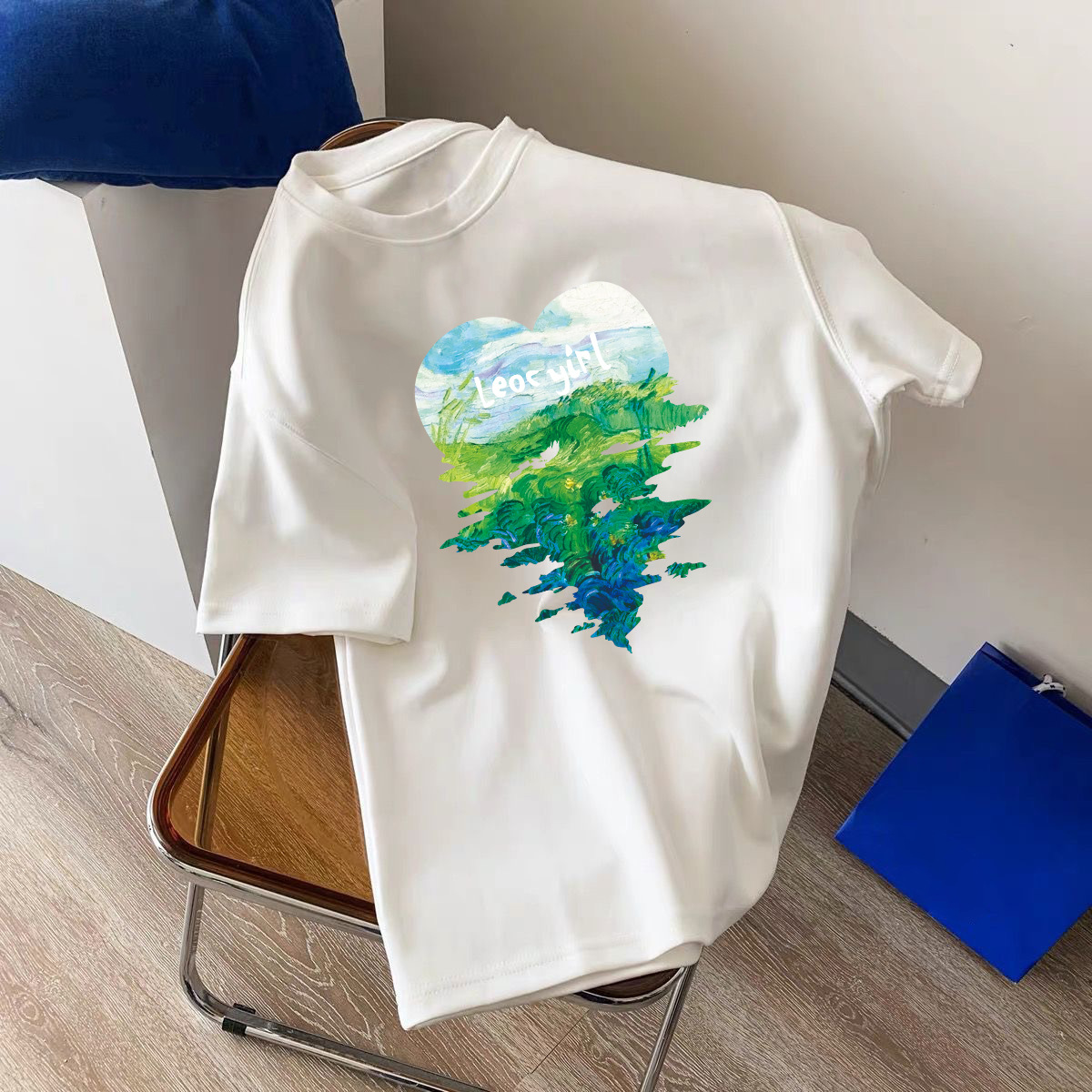 Camiseta fina de verano con estampado de letras moderno, cuello redondo, manga corta, camiseta informal versátil y moderna para hombre. image 12