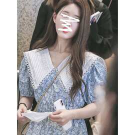 2025新款娃娃领雪纺碎花连衣裙女夏季法式初恋小个子收腰显瘦短裙