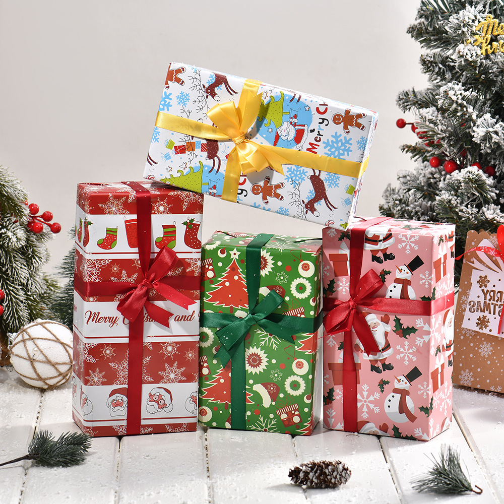 Nuevo papel brillante de bronce transfronterizo papel de embalaje de regalo de Navidad Papá Noel dibujos animados árbol de Navidad diy papel de regalo