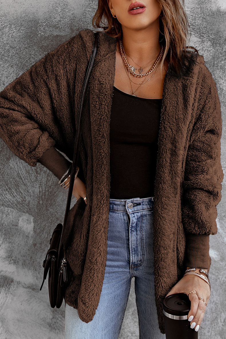 Winterjas met fleece en capuchon lang gebreid vest voor dames_voghion.com