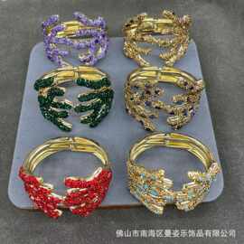 精工满钻缠绕开口手镯欧美大气时尚百搭气质ins个性 不掉色手环