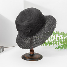 2025新款黑色草帽女夏季防晒遮阳帽子海边法式镂空渔夫帽可折叠潮