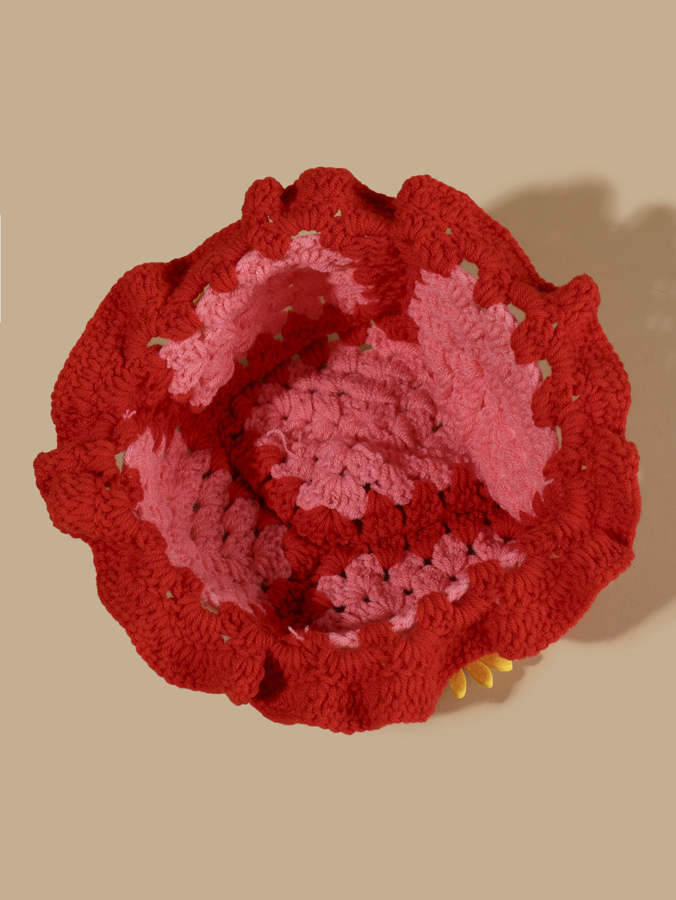 Cappello da pescatore con girasole tessuto a mano, autunno e inverno, carino cappello infantile con bordo a fungo, in lana all'uncinetto_voghion.com