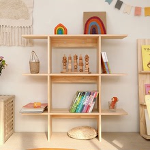 北歐落地兒童收納架書架 兒童房拍攝布景多層隔板架ins實木置物架