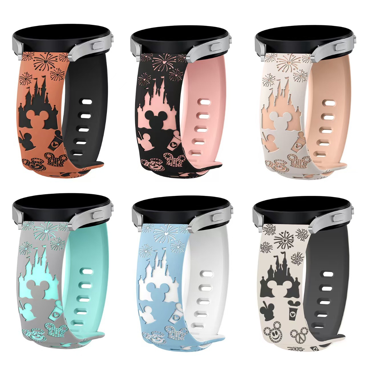 Suitable for Samsung Galaxy Watch5/6/7/8/9/10 Laser-Engraved Castle Two-Tone Silicone Strap, Direct from the Manufacturer