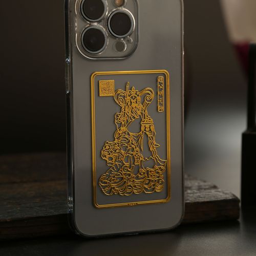 Taoist Five Directions and Five Ways God of Wealth, Marshal Zhao Gongming Metal Mobile Phone Sticker, God of Wealth Sticker, Cultural Supplies