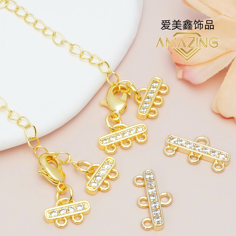 Zircon Double Row Lobster Buckle Tail Chain Buckle 18K Color Retain DIY Jewelry Three Row Extended Chain Coil Buckle Accessories