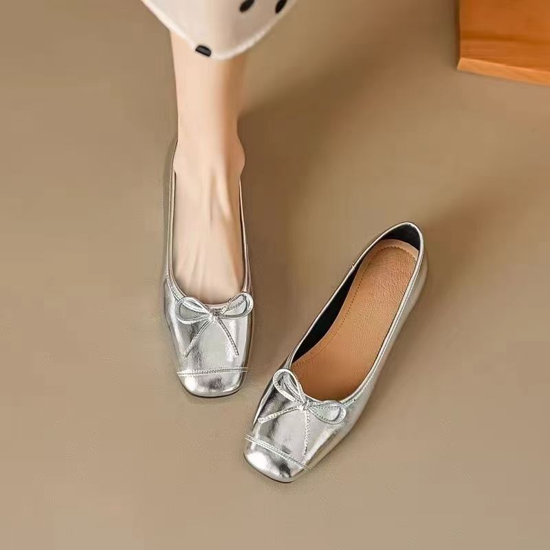 2026 primavera nueva cabeza cuadrada poco profunda pies anchos zapatos marizhen zapatos de plata zapatos monolíticos para mujeres