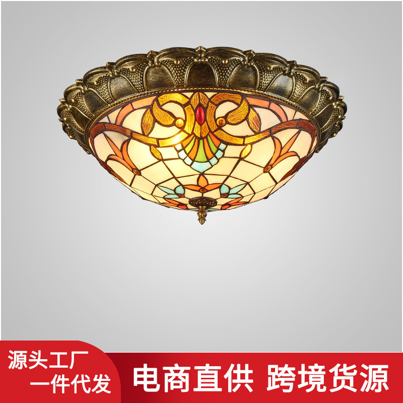 Tiffany Retro Creative Round Ceiling Lamp European Style Simple Living Room Study Bedroom Room Art Decorative Lamp Tiffany Retro Creative Round Ceiling Lamp European Style Simple Living Room Study Bedroom Room Art Decorative Lamp