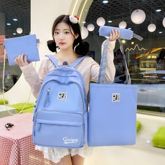 新款純色大容量雙肩包女時尚百搭校園學生背包簡約休閒學生書包