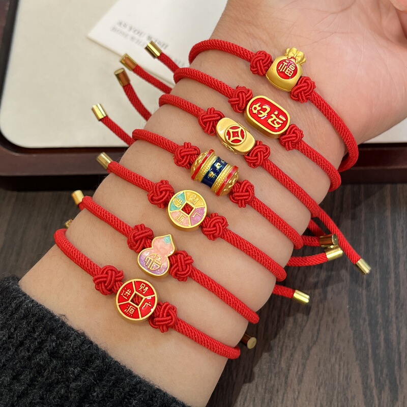 Red string bracelet for women, zodiac year lucky bead, gold-plated woven bracelet, fortune-attracting five blessings, horse-themed couple's hand accessory