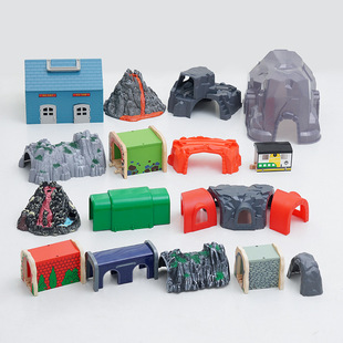 Children's wooden train track scene building accessories cave tunnel compatible Thomas train 2-6 years old