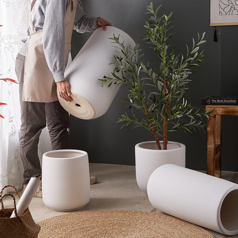 Maceta de cerámica de estilo nuevo simple, de gran diámetro, alta profundidad, transpirable, extra grande, plantas verdes en macetas para interiores y exteriores, flores prácticas