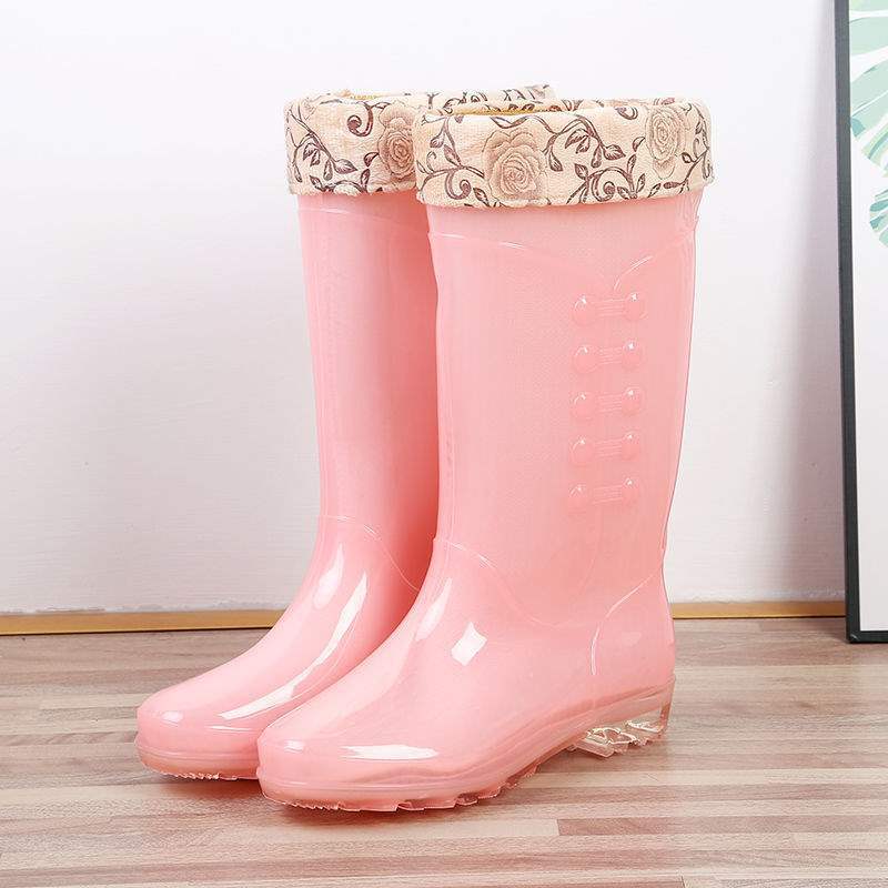 Botas de lluvia de gelatina de tubo alto, botas de lluvia de caramelo de tubo largo antideslizantes para mujer, zapatos de goma de agua, botas de agua de cuatro estaciones para mujer, zapatos de agua para adultos para mujer
